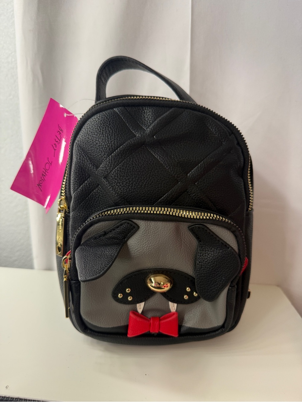 Betsey Johnson XOBAYBEE Mini Backpack Pug Vampire Black Red BM20740 NWT